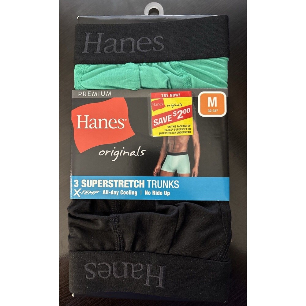New 3 Pk. Hanes Premium X-temp Cooling Superstretch Trunks Mens Medium 32”-34”